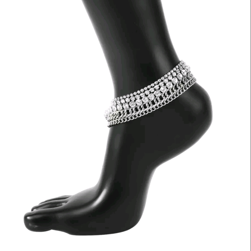 Bling multi-layer rhinestone anklet